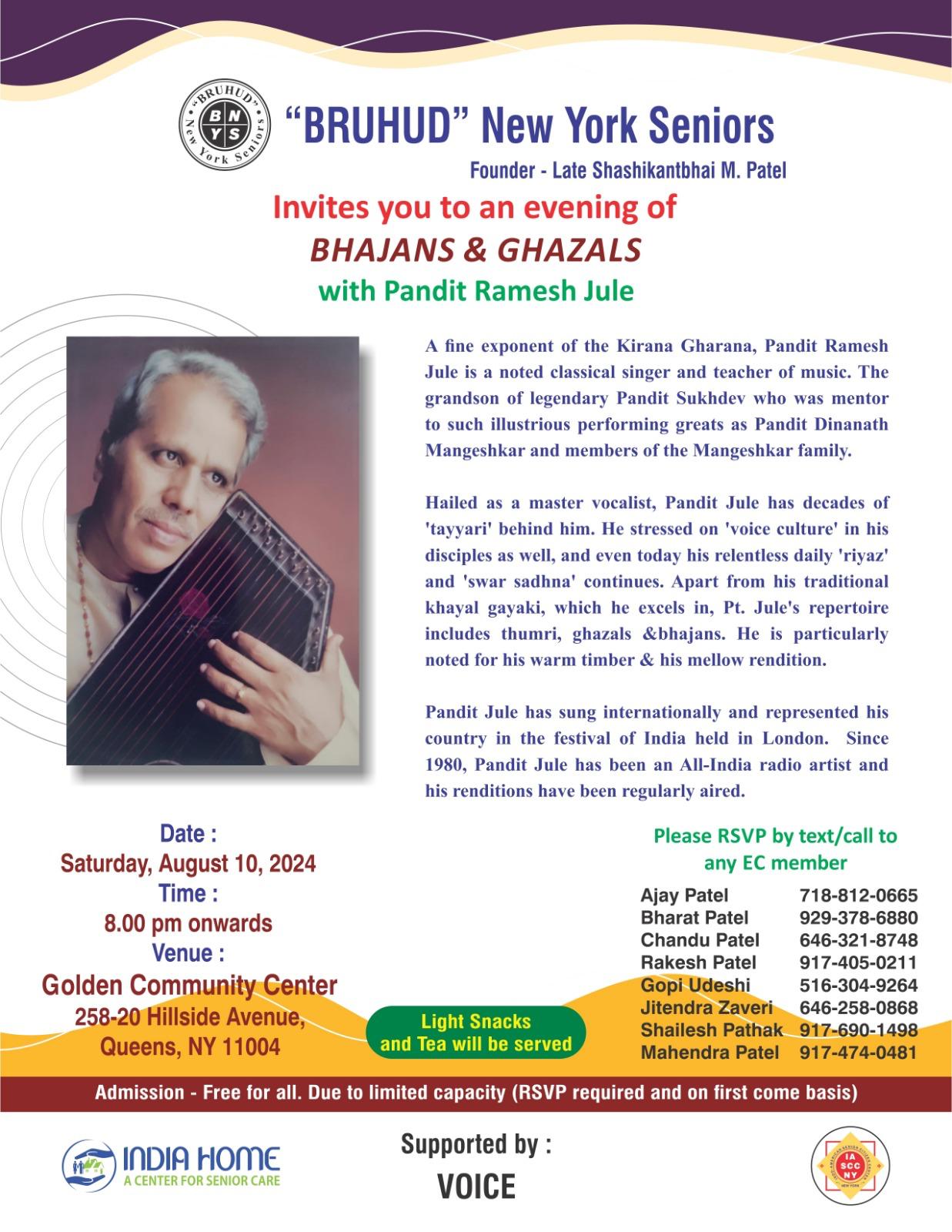 An Evening of Bhajans & Ghazals with Pandit Ramesh Jule