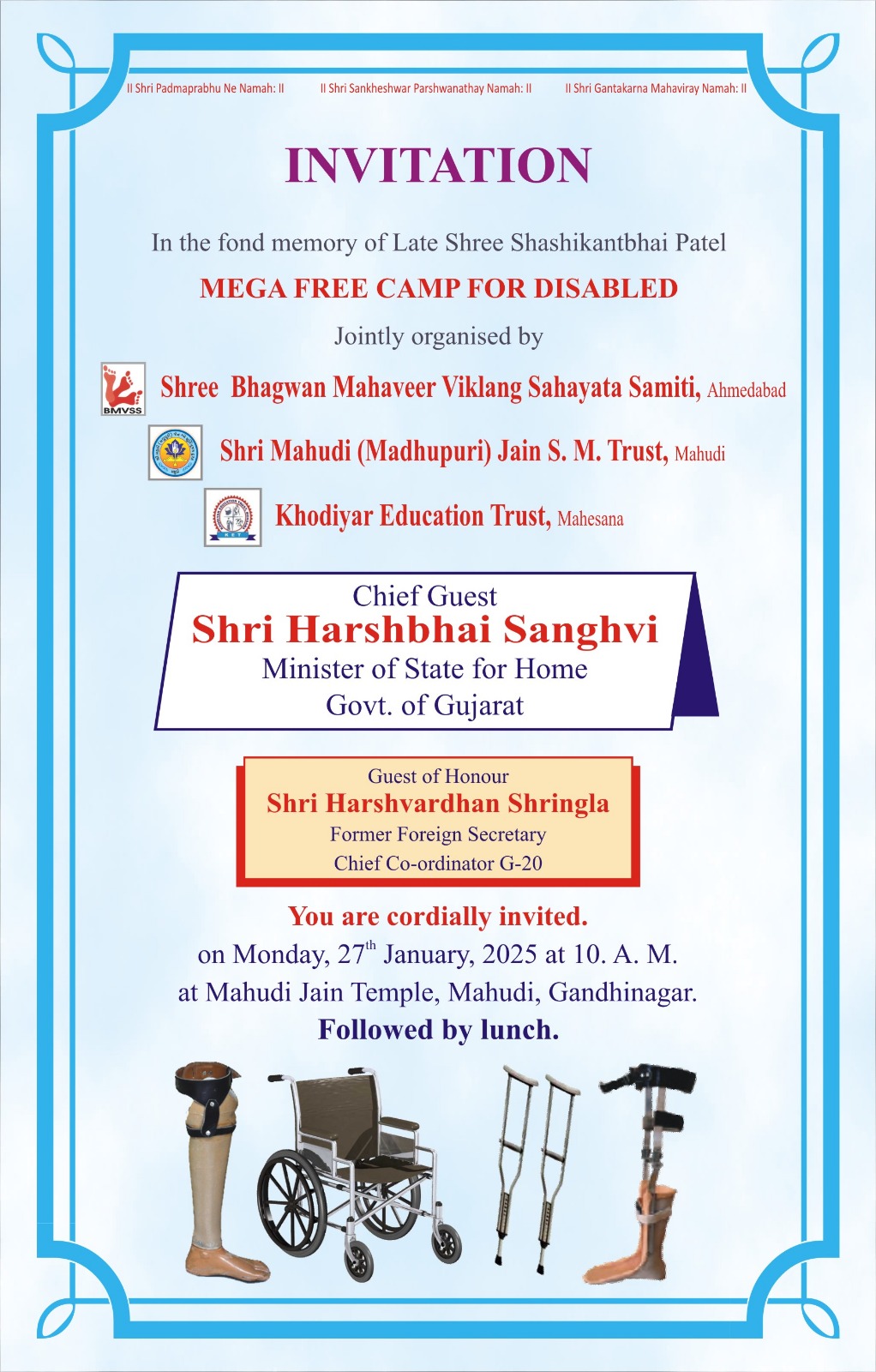 Mega Free Camp for Disabled – Mahudi, January 27, 2025