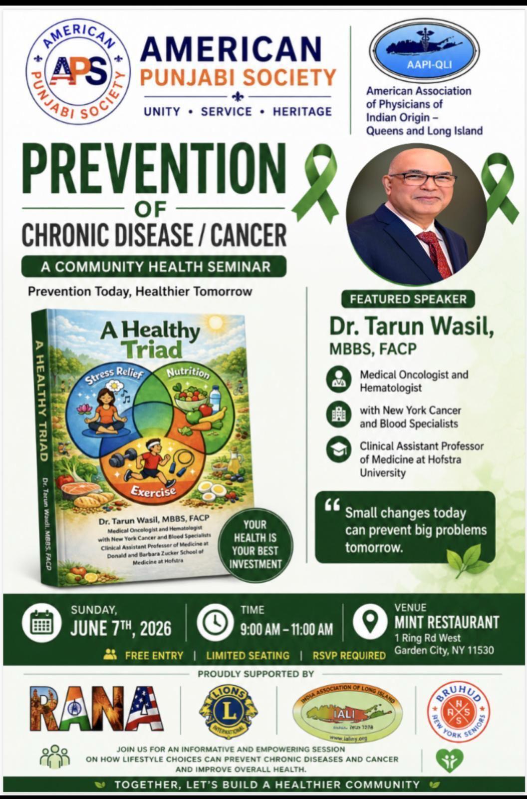 Prevention of Chronic Disease / Cancer – A Community Health Seminar